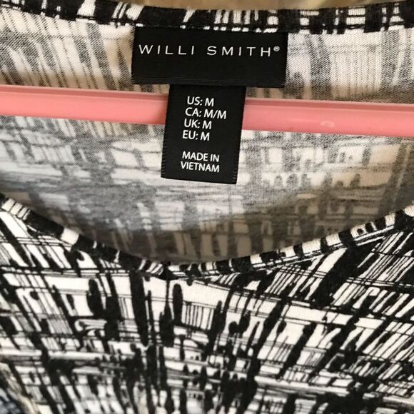 Willi Smith size M black white abstract 3/4 sleeve shirt - Picture 2 of 4